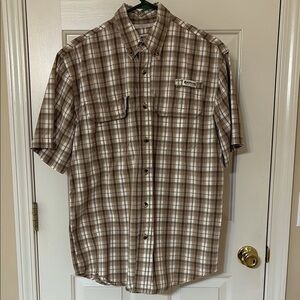 Magellan Outdoors Brown Casual Button Down Shirt with Netting